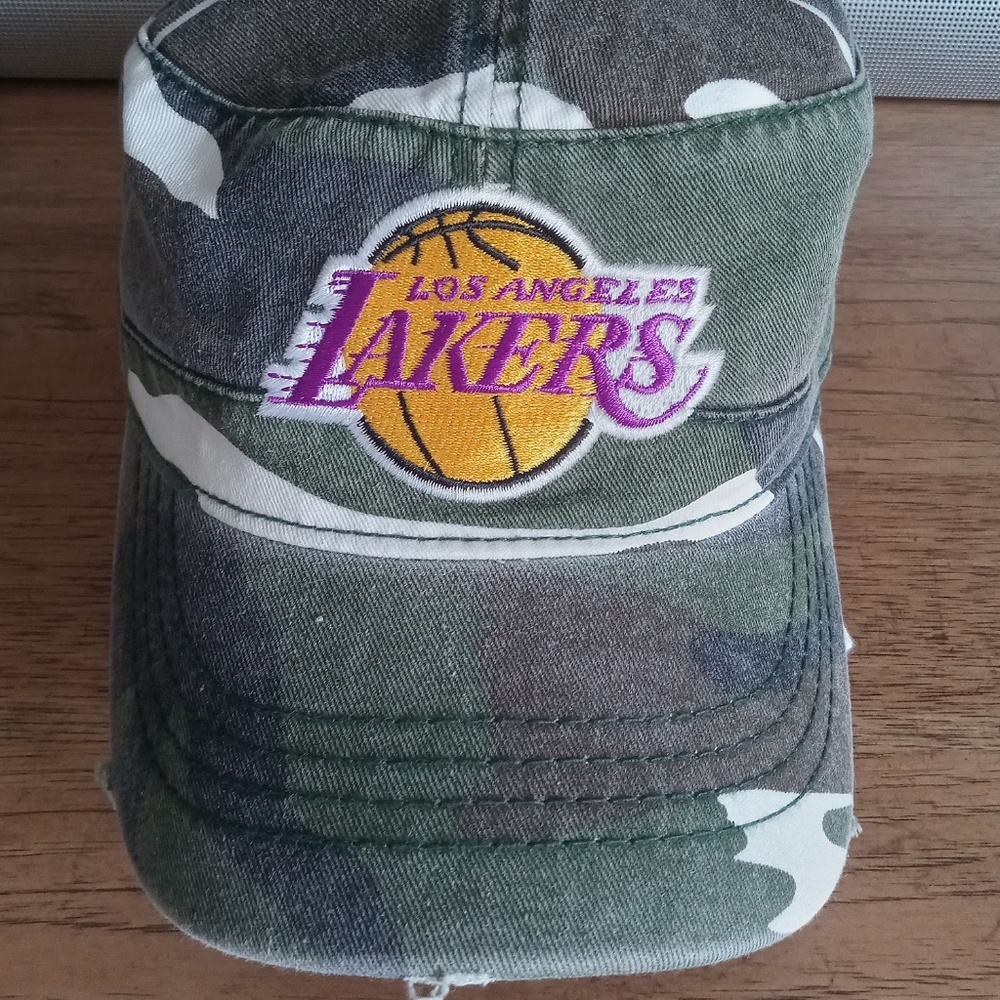LA Lakers Camo Distressed Military Style Cap